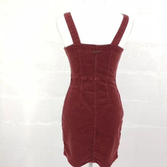 Billabong 90s Maroon Red Corduroy Jumper Overalls Dress Square Neck XS Small - Picture 4 of 13